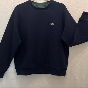 Lacoste Woman’s Navy Crewneck Sweatshirt with Green Logo Sz 40  Large Classic